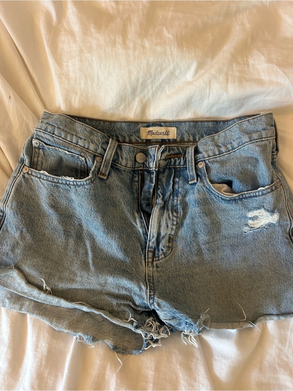 Madewell Light Blue Distressed Denim Shorts